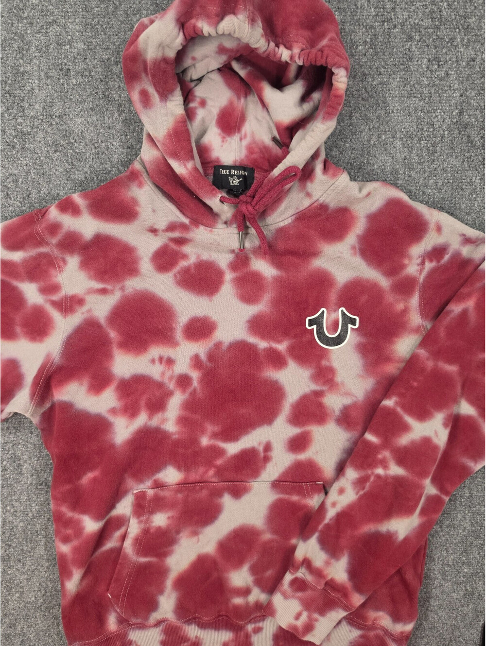 True Religion Hoodie Mens M Red Tie Dye Horseshoe Logo Pullover Sweatshirt Y2K